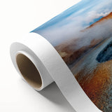 Vibrant rolled canvas featuring a serene hot spring landscape design, showcasing lush greenery and tranquil water, ideal for home decor or relaxation themes.