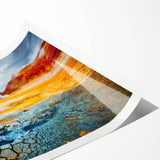 Rolled print showcasing a serene hot spring landscape design with vibrant colors and intricate details, ideal for home decor and wall art collection.