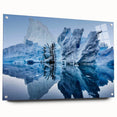 Acrylic glass side view of a modern iceberg landscape wall art collection, showcasing vibrant blues and whites, elegantly displayed with decorative pins.