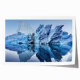 Stunning rolled print of an iceberg landscape design showcasing vibrant blues and whites, ideal for modern home decor, packaged securely for delivery.