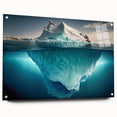 Elegant acrylic glass wall art featuring a striking iceberg design from the Landscapes collection, showcasing a side view with visible mounting pins, ideal for modern decor.