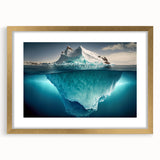 Elegant framed wall art featuring a stunning iceberg landscape design, accented with a gold frame and mat, ideal for modern home decor. This piece adds a touch of sophistication to any room.