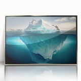 Framed acrylic wall art featuring a stunning iceberg landscape design, showcasing cool blue and white tones, ideal for modern home decor. Perfect for adding an artistic touch to living spaces.