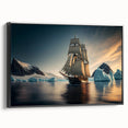 Framed canvas wall art showcasing a striking iceberg landscape design, featuring vibrant blue hues and intricate details, viewed from the side. Ideal for modern home decor.
