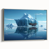 Framed wall art featuring a stunning iceberg landscape design in silver tones, showcasing the serene beauty of icy mountains with a contemporary touch for modern decor.
