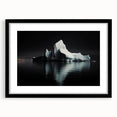 Framed black wall art featuring a striking iceberg design, showcasing cool blue and white colors, perfect for modern home decor and enhancing interior aesthetics.