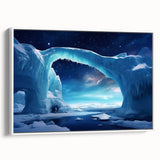 Framed canvas artwork showcasing a stunning iceberg landscape design in shades of blue and white, displayed from a side view to highlight its depth and texture. Ideal for modern home decor, this piece adds a serene, icy ambiance to any room.