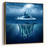 Framed canvas wall art showcasing a serene iceberg landscape design, featuring silver and gold accents, ideal for modern home decor, adding elegance and tranquility.