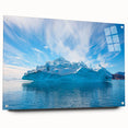 Acrylic glass wall art featuring a striking iceberg landscape design, presented in a side view with decorative pins, ideal for enhancing modern home decor.