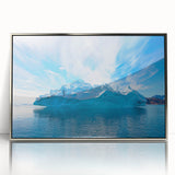 Framed acrylic wall art showcasing a stunning iceberg landscape design, featuring intricate ice formations in shades of blue and white, adding a modern touch to any decor.