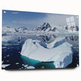 Acrylic glass wall art featuring a stunning iceberg landscape design, showcasing vibrant colors and intricate details, elegantly displayed with metal pins for a modern touch.