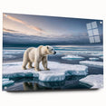 Acrylic glass wall art from the Iceberg Design 5 collection showcases a stunning landscape of icebergs in tranquil colors, elegantly displayed with pins for a modern aesthetic. Perfect for home decor enthusiasts seeking unique, nature-inspired artwork.