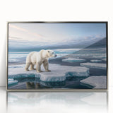 Framed acrylic wall art showcasing a striking iceberg landscape design in silver tones, ideal for modern home decor, emphasizing cool colors and serene imagery.