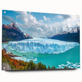 Acrylic glass wall art collection showcasing a stunning landscape of icebergs, viewed from the side, mounted with pins for modern decor. Perfect for contemporary interiors.