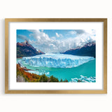 Framed landscape wall art showcasing an elegant iceberg design with a gold mat, perfect for modern home decor. Ideal for adding a touch of sophistication to any room.