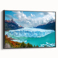Framed canvas wall art featuring a striking iceberg design, showcasing cool blue and white tones, with a sleek black frame enhancing its modern aesthetic. Ideal for contemporary home decor.