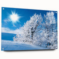 Acrylic glass wall art collection showcasing a stunning iceberg design in a side view, elegantly mounted with pins, perfect for modern home decor.