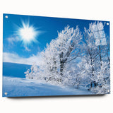Acrylic glass wall art collection showcasing a stunning iceberg design in a side view, elegantly mounted with pins, perfect for modern home decor.
