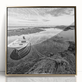 Framed wall art collection showcasing a serene lakeside landscape design with vibrant colors and gold accents, enhancing any modern decor.