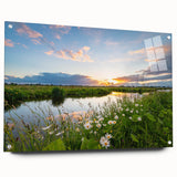 Acrylic glass wall art collection showcasing a serene lake landscape, framed with pins for easy hanging. The artwork features vibrant colors and intricate details, perfect for enhancing home decor.