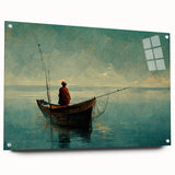 Acrylic glass wall art featuring a serene landscape with a tranquil lake, framed with modern pins, designed to enhance contemporary interiors. Perfect for home decor enthusiasts seeking a calming aesthetic.