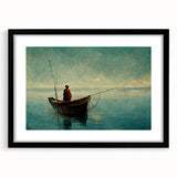 Framed wall art design showcasing serene landscapes and lakes, featuring a black mat and frame. Ideal for home decor in living rooms or offices.