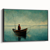 Framed canvas wall art showcasing a serene lake landscape design, with a black frame highlighting the artwork's vibrant colors and details, ideal for home decor.
