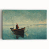 Stretched canvas wall art featuring a serene lake landscape design, showcasing vibrant colors and tranquil scenery, perfect for home decor enhancement.