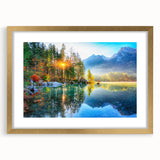 Framed wall art collection featuring serene lake landscapes with a gold mat, perfect for home decor. Ideal for adding tranquility and elegance to any space.
