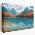 Stretched canvas wall art showcasing a serene lakeside landscape with vibrant colors and detailed scenery, perfect for enhancing home decor and creating a calming atmosphere.