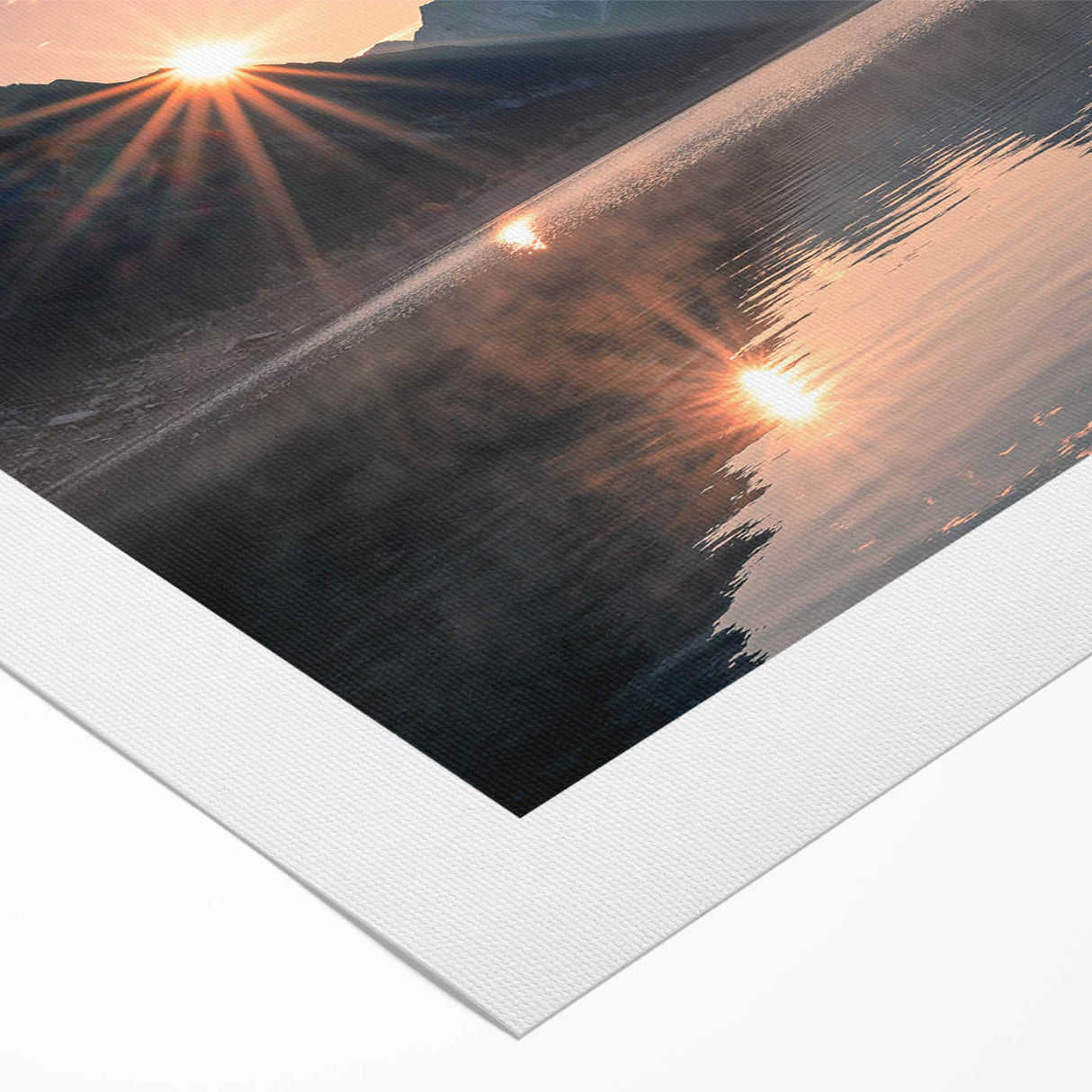 Colorful rolled canvas wall art showcasing a serene lakeside landscape with vibrant blues and greens, perfect for home decor enthusiasts seeking nature-inspired artwork.