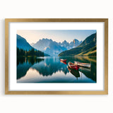 Framed wall art collection showcasing serene landscapes and lakes in a gold mat, enhancing home decor with a touch of elegance and nature's beauty. Perfect for any interior design theme.