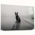 Acrylic glass artwork showcasing a serene lakeside landscape, featuring vibrant colors and intricate details, elegantly displayed with pins against a neutral backdrop. Perfect for enhancing home decor and creating a calming atmosphere.