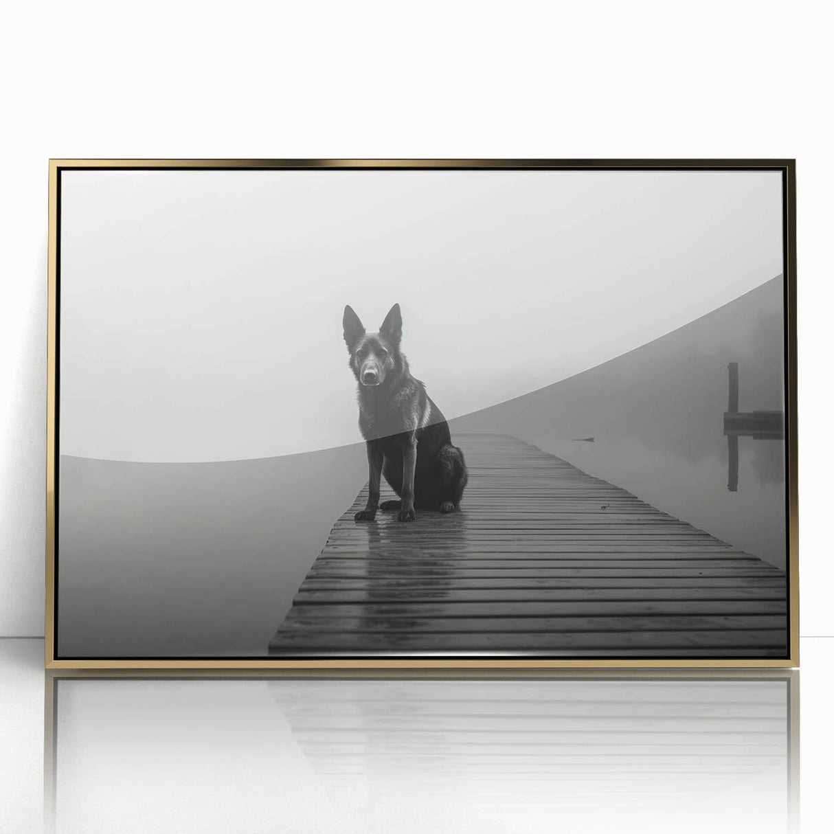 Framed wall art featuring a serene lake landscape design with vibrant colors and gold accents, ideal for home decor in contemporary settings.