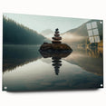 Acrylic glass wall art featuring a serene landscape with a tranquil lake and lush greenery, displayed from a side view with decorative pins for mounting. Perfect for enhancing home decor with nature-inspired themes.