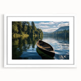 Framed landscape wall art featuring serene lake scenery, elegantly matted in white, perfect for enhancing home decor with a peaceful ambiance. Ideal for nature lovers.