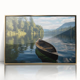 Framed acrylic wall art showcasing a serene lake landscape with golden accents, ideal for home decor. Perfect for adding elegance to any living space.
