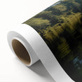 Rolled canvas showcasing a serene landscape with a tranquil lake surrounded by lush greenery and mountains, ideal for enhancing home decor and creating a calming atmosphere.