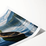 Rolled print of serene lake landscape wall art, showcasing vibrant blues and greens with a textured finish, perfect for home decor or office space enhancement.