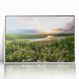 Framed wall art collection showcasing a serene lakeside landscape design, featuring vibrant colors and acrylic finish, perfect for home decor enhancement.