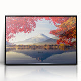 Framed wall art featuring a serene lake landscape, designed in a modern style with a black frame, perfect for home decor and enhancing interior spaces.