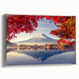 Framed canvas wall art showcasing a serene lake landscape with vibrant colors and intricate details, set in a stylish silver frame, ideal for home decor.