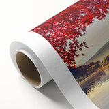 Stunning rolled canvas wall art showcasing a tranquil lake landscape with vibrant colors and intricate details, perfect for enhancing home decor aesthetics.