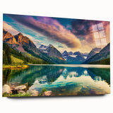 Acrylic wall art display featuring a serene landscape with a tranquil lake, vibrant colors, and clear reflections, showcasing modern design aesthetics and elegance.