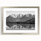 Framed silver wall art featuring a serene lakeside landscape design, showcasing vibrant colors and intricate details, perfect for home decor enhancement.