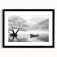 Framed wall art collection showcasing serene landscapes with lakes, featuring a black mat and frame, perfect for enhancing modern home décor.