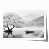 Vibrant rolled print showcasing a serene lake landscape with lush greenery and a clear blue sky, ideal for home decor and nature-inspired art collections.