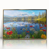 Framed acrylic wall art featuring a serene lake landscape design, accented with gold detailing, ideal for enhancing modern home decor and creating a calming atmosphere.