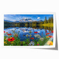 Vibrant rolled print of a serene lake landscape with lush greenery and a clear blue sky, ideal for home decor and wall art collection.