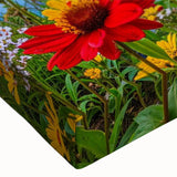 Close-up of a stretched canvas wall art piece showcasing a serene lake landscape, featuring vibrant blues and greens, perfect for home decor and relaxation.